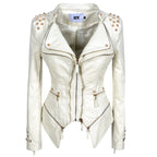 Women's Rivet Slim Washed Leather Motorcycle Jacket Pi-Mart