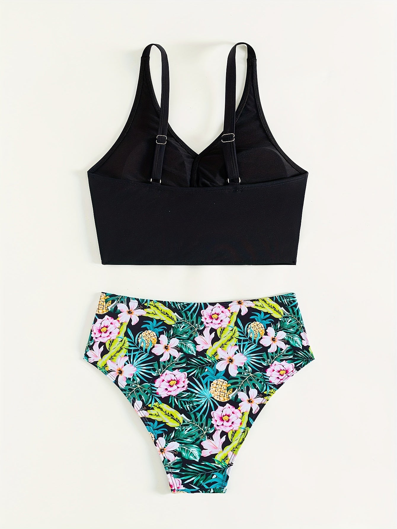 Bikini Solid Black Twist Front High Waist 2 Piece Swimsuit for Women – Stretchy V Neck Bikini Set with Ruched Tummy Control and Cross Strape Detail – Quick Drying Polyamide Swimwear for Beachwear Poolside and Summer Travel Stevvex