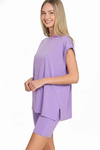 Zenana Brushed Dty Microfiber Top & Biker Shorts THRIXINE