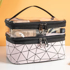 Transparent Cosmetic Bag, Double cosmetic bag, portable large capacity waterproof multi-functional portable makeup bag, travel skin care product storage bag, toilet bag for College Dorm Camp Gym - SJB-DIAMOND ELITES