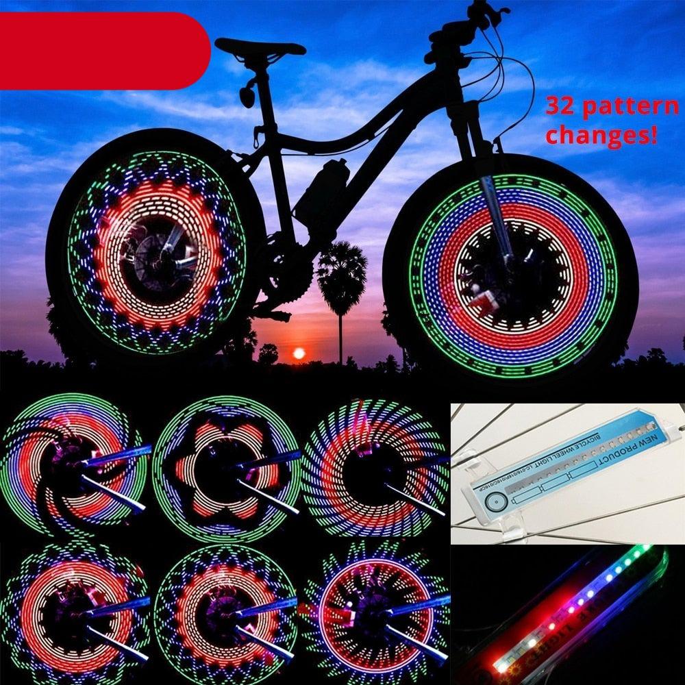 32 Pattern Bike Light Bicycle Wheel Light Double Display Flash 32 RGB LED Light Bicycle Spoke Lamp Night Riding Spoke Light For Men Present Super Bright Auto Off LED Cycling Bicycle Light Stevvex
