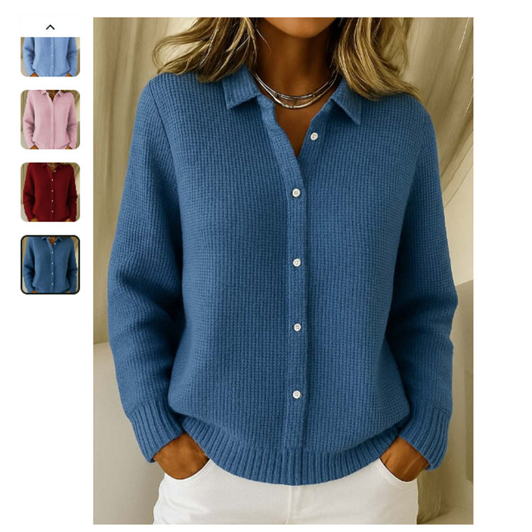 Casual Fashion Button Knitted Lapel Sweater Pi-Mart