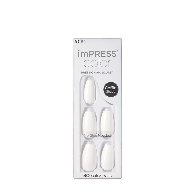 KISS imPRESS Color Medium Coffin Press-On Nails, 'Frosting', 30 Count EasyOptionXY LLC
