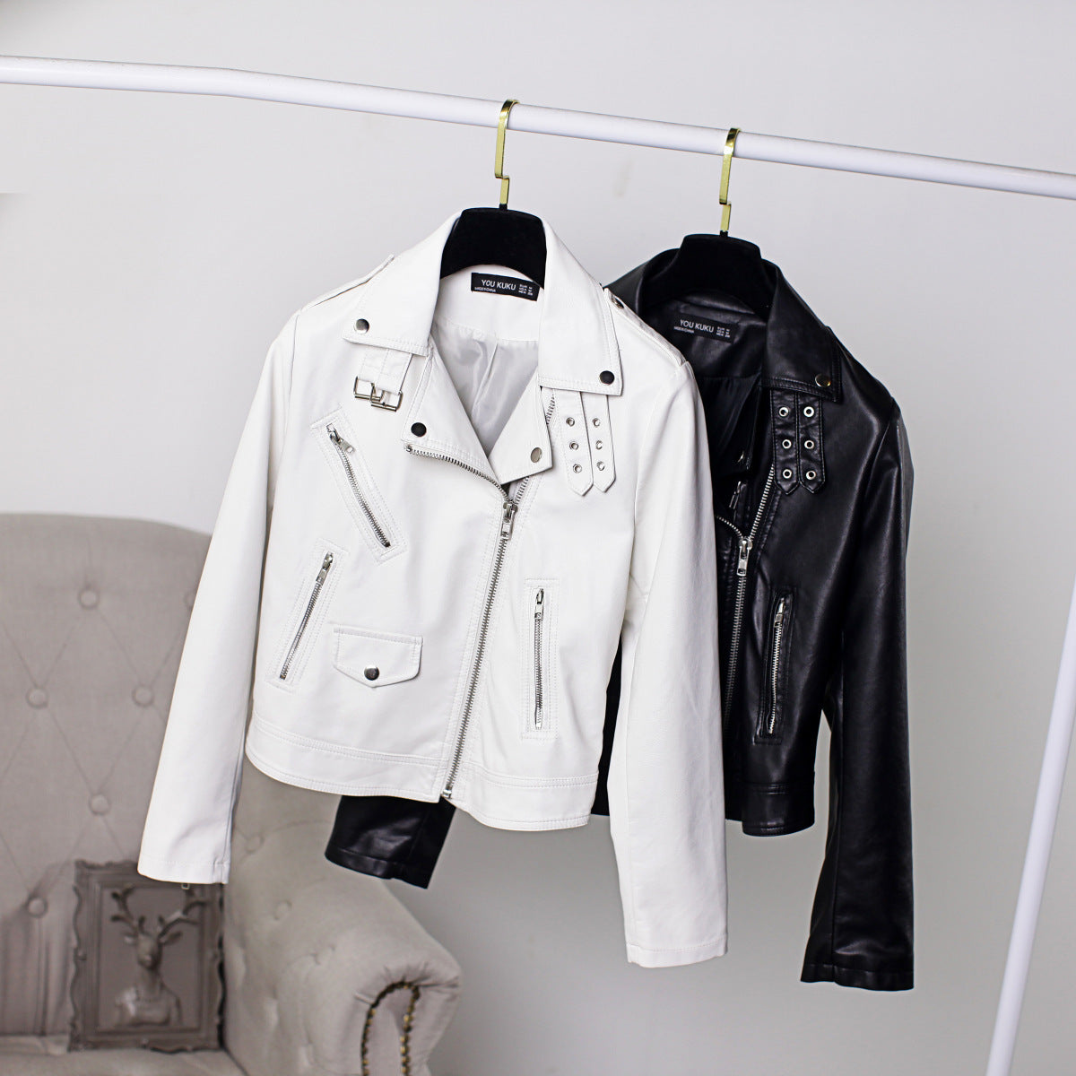 European And American Women's Short PU Motorcycle Jacket Pi-Mart