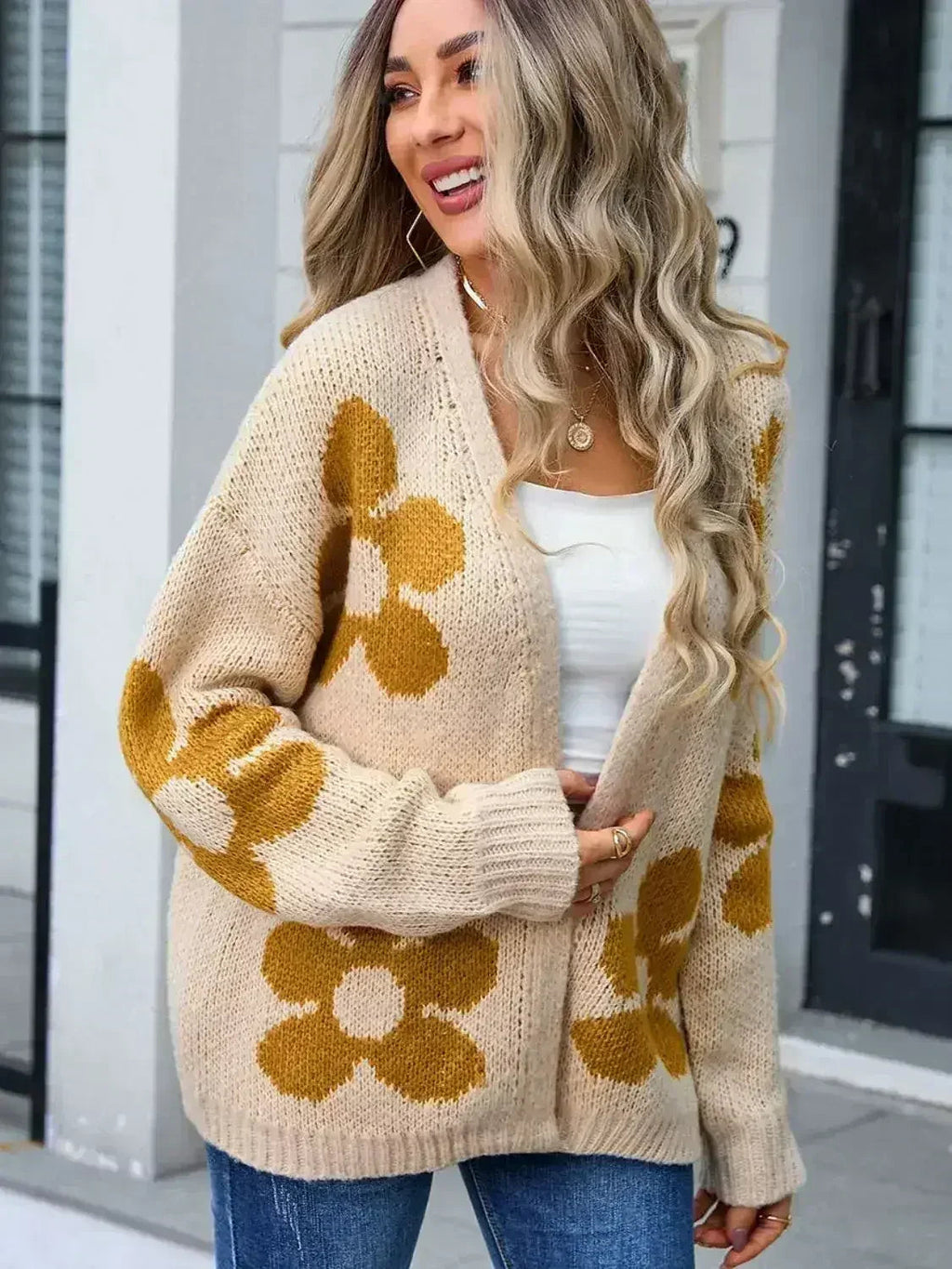 Angel Wings Flower Open Front Long Sleeve Cardigan - Trendy & Comfortable - SJB-DIAMOND ELITES