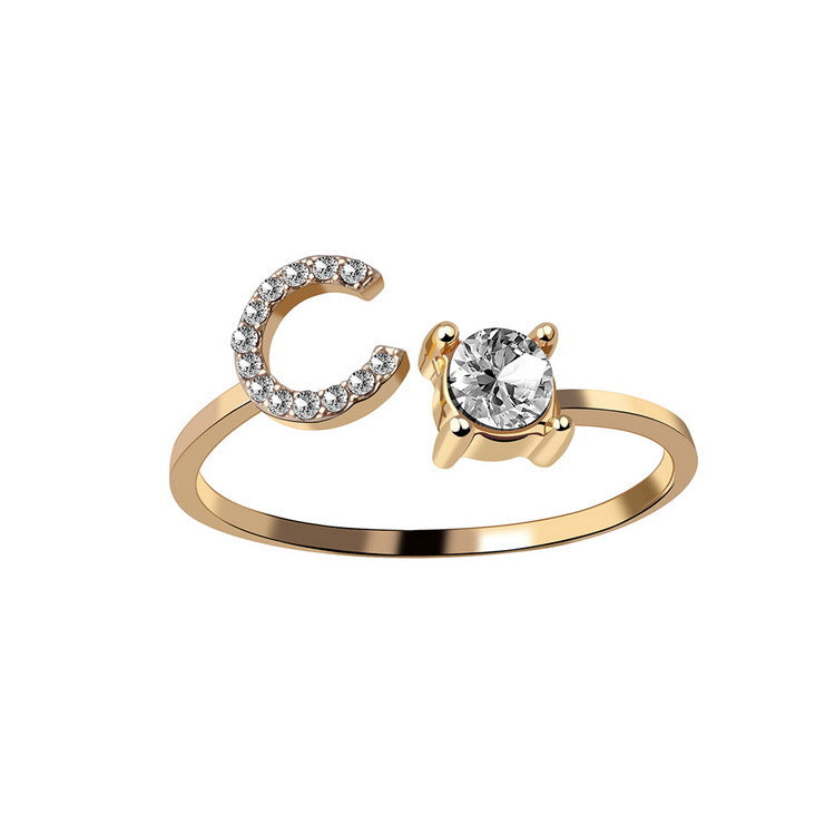 Adjustable 26 Initial Letter Ring Fashion Jewelry For Women Simple Elegant Jewelry Pi-Mart
