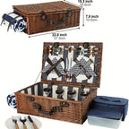 Extra Large Willow Picnic Basket with Service Set for 4 Persons, Natural Wicker Picnic Hamper with Free Food Cooler, Fleece Blanket and Tableware - Best Gift Lootquake LLC