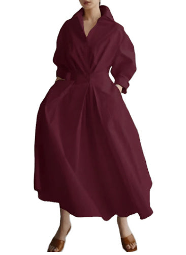 Long-sleeve Blouse Elastic Waist Swing Dress Pi-Mart