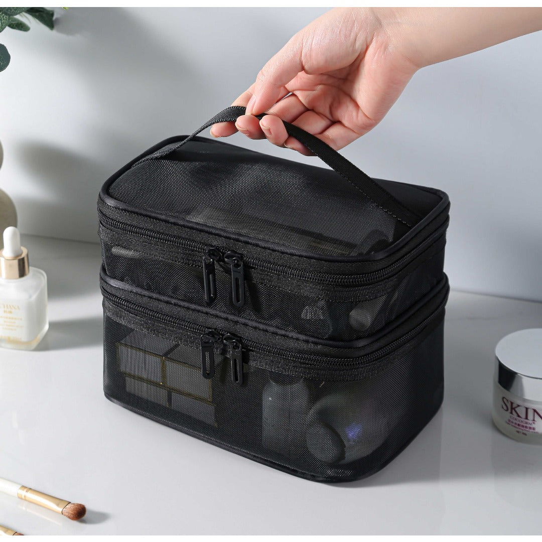 Mesh cosmetic bag, lightweight large capacity three-layer toilet bag, double-layer storage bag, travel mesh bag, tool storage box portable, Mesh ShowerTote Bag, - SJB-DIAMOND ELITES