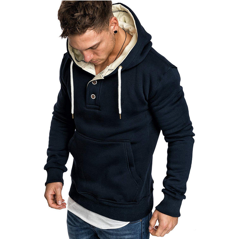 Button-Trim Hooded Fleece Sweatshirt - Cotton Blend Pullover with Pockets Pi-Mart