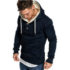 Button-Trim Hooded Fleece Sweatshirt - Cotton Blend Pullover with Pockets Pi-Mart