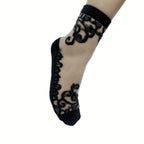 5 Pairs Embroidered Mesh Socks, Thin & Comfy Mid Tube Socks, Women's Stockings & Hosiery Lootquake LLC