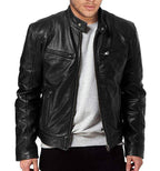 Slim Fit PU Leather Jacket - Stand Collar Youth Biker Jacket with Metal Details