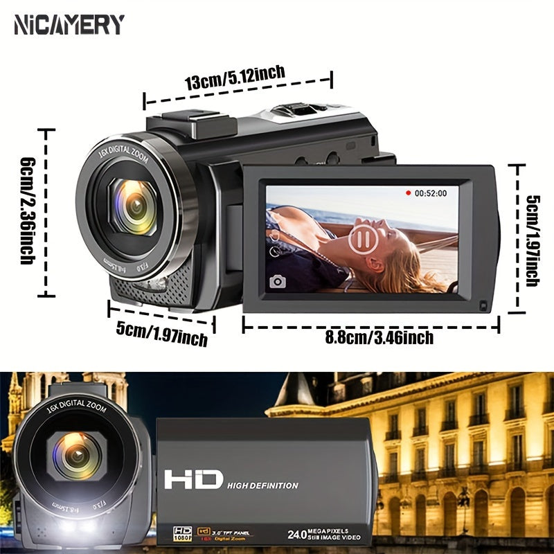 Nicamery 16x Efficient Zoom - 1080P HD Camera with Beauty Anti-Shake, External Microphone Support - Full HD 2400 Pixel Webcam Digital Camera with Remote Control, Lens Hood, 1000mah Batteries 2pcs, Ultra Long Life, 32G TF Card Lootquake LLC