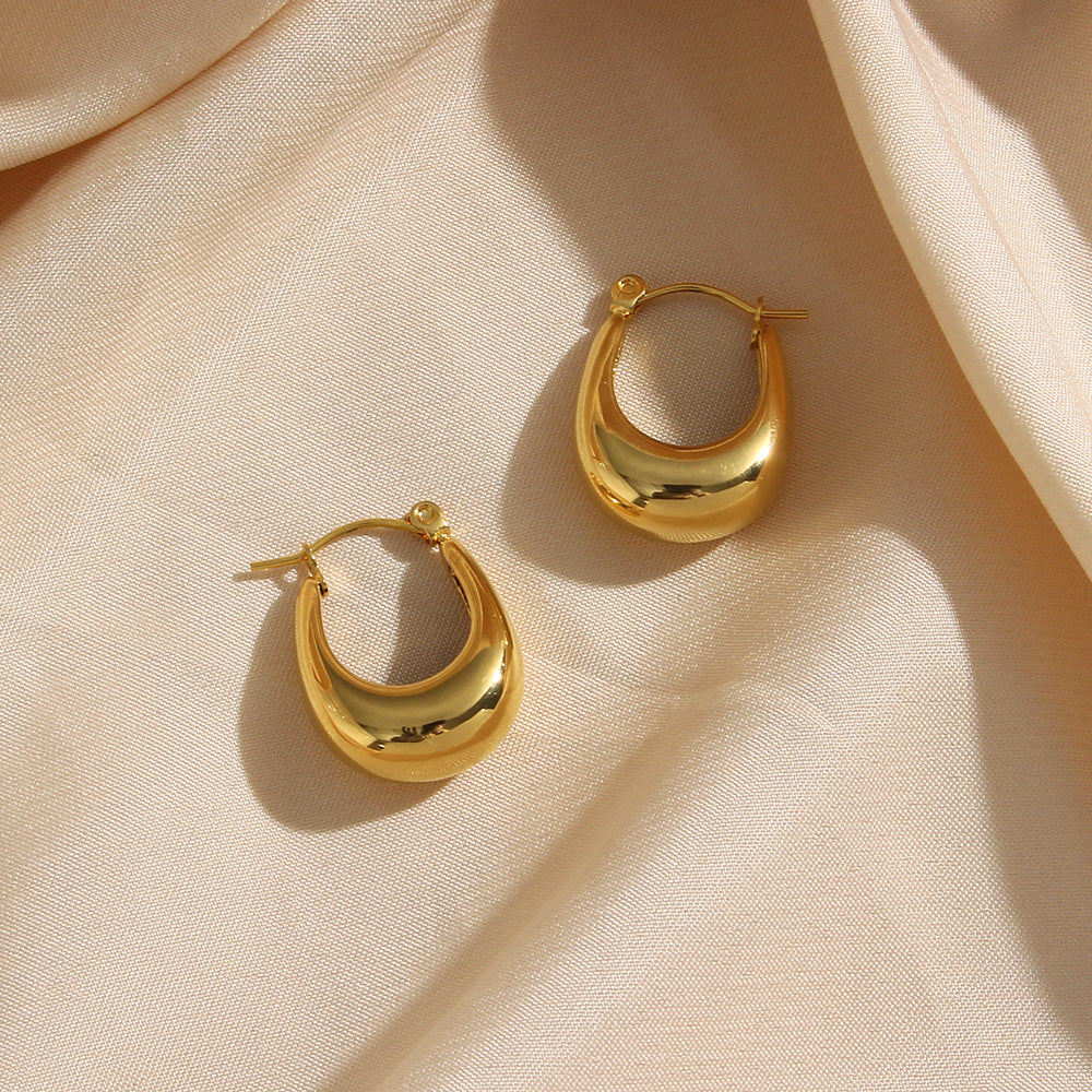 New Stainless Steel Hollow Glossy Thick U-shaped Earrings Pi-Mart