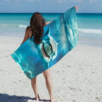 1pc Quick-Dry Microfiber Beach Towel with Vivid Deep-Sea Shark Design - Lightweight, Sand-Resistant, Perfect for Beach, Camping & Hiking - Ideal Gift for Shark Enthusiasts, Beach Blanket Lootquake LLC