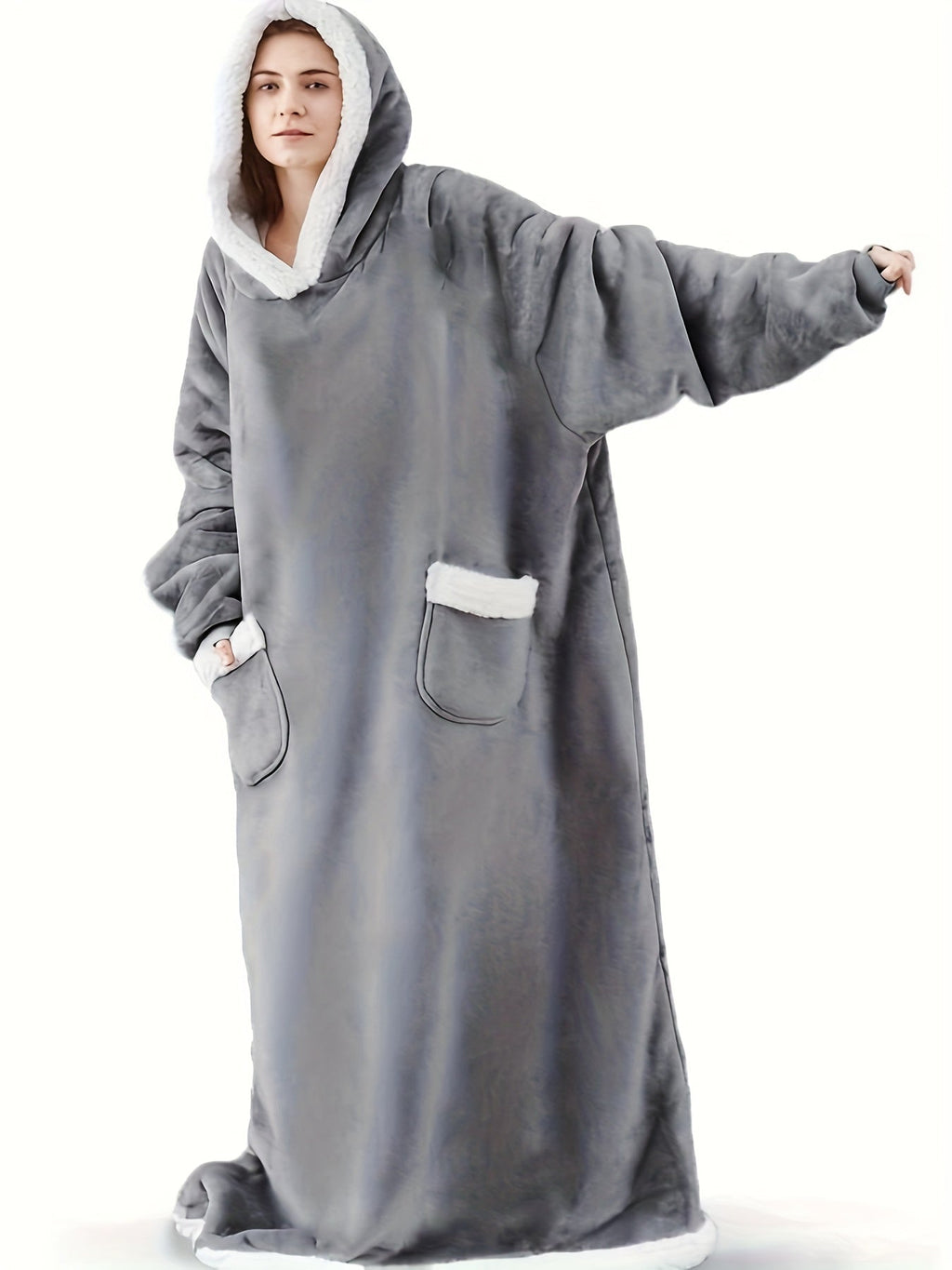 Cozy Plus Size Sherpa Fleece Robe - Ultra-Warm, Extra Long, Oversized Wearable Blanket with Pockets for Ultimate Relaxation - Soft, Thickened, and Plush for Women's Casual Loungewear Lootquake LLC
