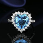 European And American Aquamarine Colored Gems Necklace Ear Stud Ring Women's