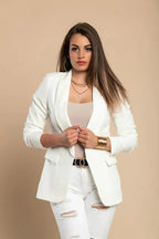 White Long Blazer with 3/4 Sleeves - Italian Made | Femstylo