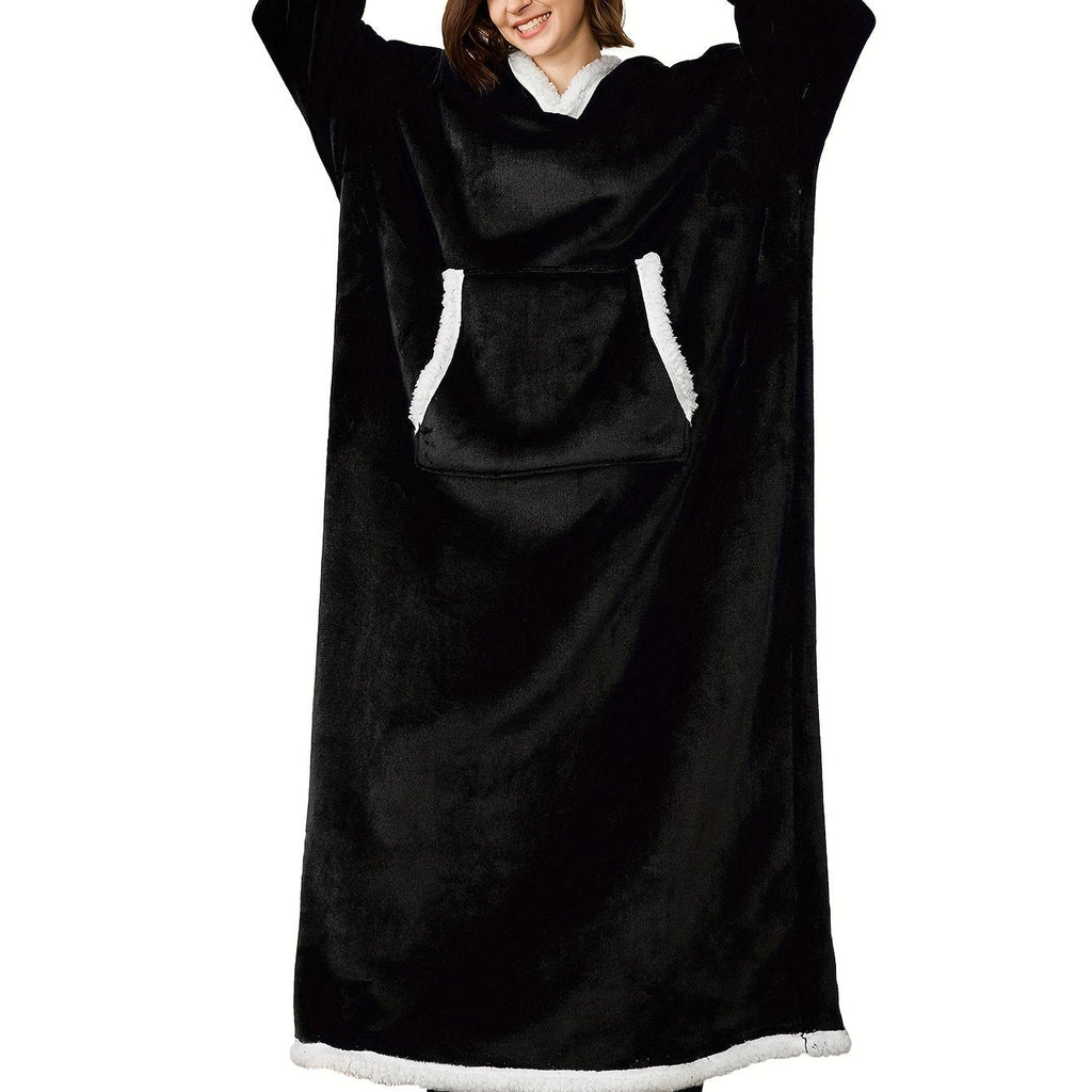Women's Casual Lounge Robe - Plus Size Sherpa Fleece Hooded Extra Long Warm Oversized Wearable Blanket With Pockets - For Women - Perfect for Cozy Nights & Relaxation - Ideal Gift for Birthday & Holidays