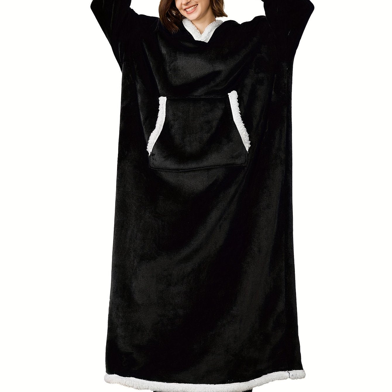 Women's Casual Lounge Robe - Plus Size Sherpa Fleece Hooded Extra Long Warm Oversized Wearable Blanket With Pockets - For Women - Perfect for Cozy Nights & Relaxation - Ideal Gift for Birthday & Holidays
