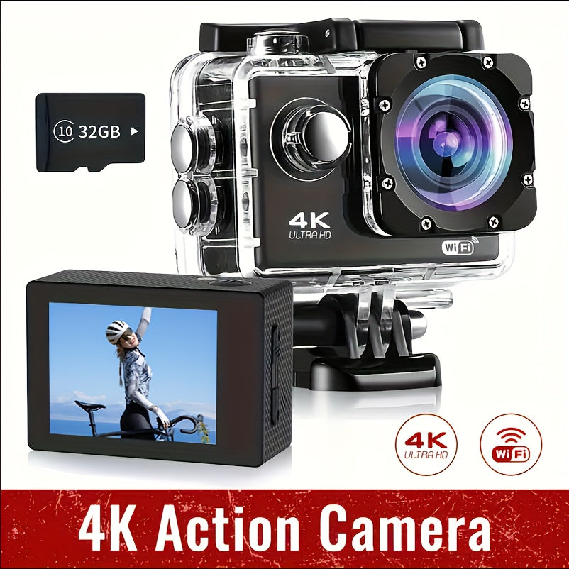 4K 30FPS 12MP Action Camera - Full HD Wifi Connected Sports Camera - Outdoor Cycling Diving HD Camera With 32G Card Lootquake LLC