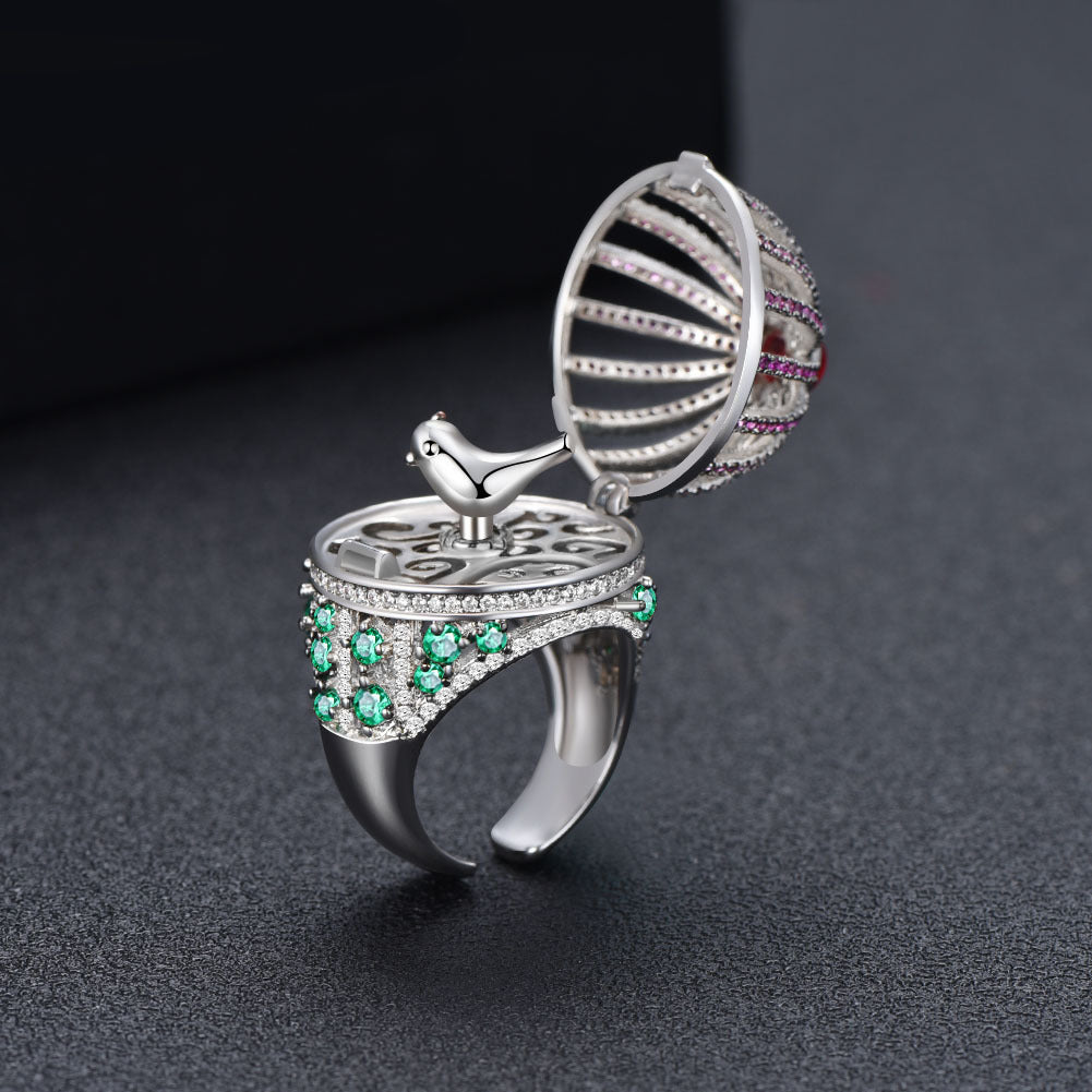 Personalized Creative Birdcage Full Diamond Color Zircon Ring