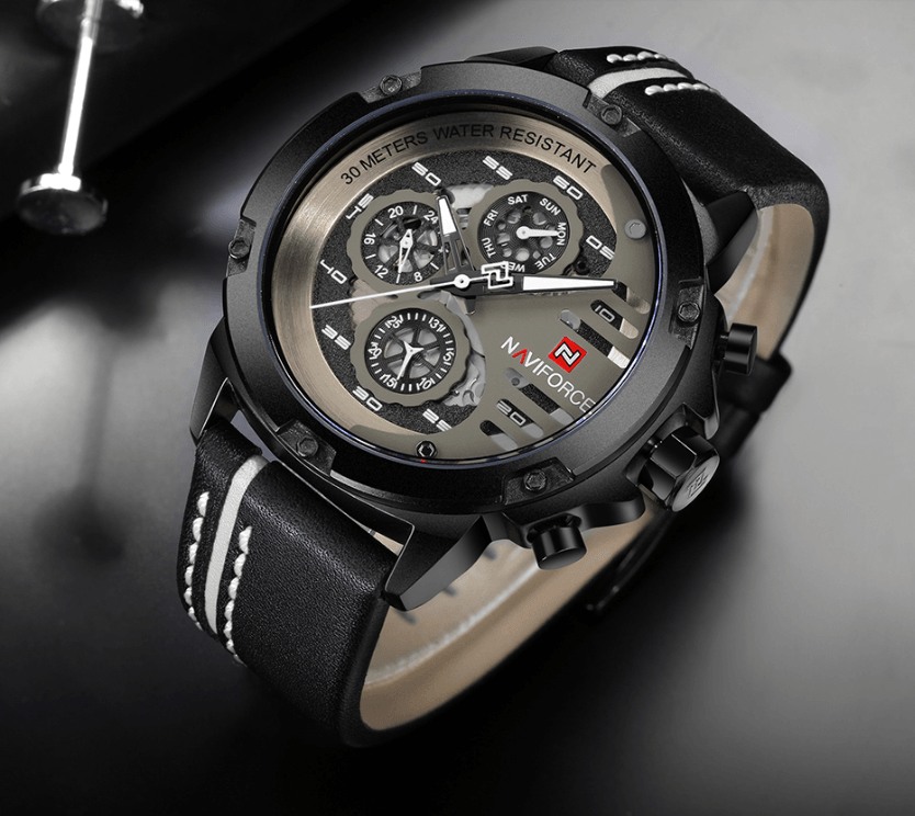 Men's  Sports Waterproof Watch With Chronometers And Leather Belt Multifunction Wristwatch Unique Design Perfect Gift - SJB-DIAMOND ELITES
