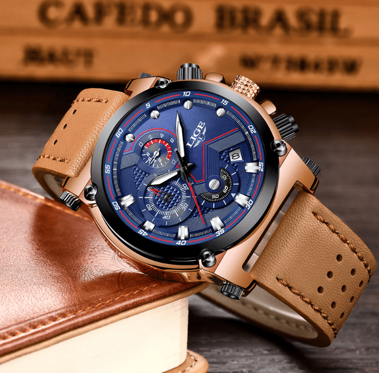 Men's Waterproof Modern Watch With Leather Belts, Stainless Steel Case Excellent Look Perfect Gift Stevvex