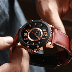 Men's Waterproof  Sport Watch With Leather  Belts  And Large Numbers Details Unique Design Perfect Gift Stevvex