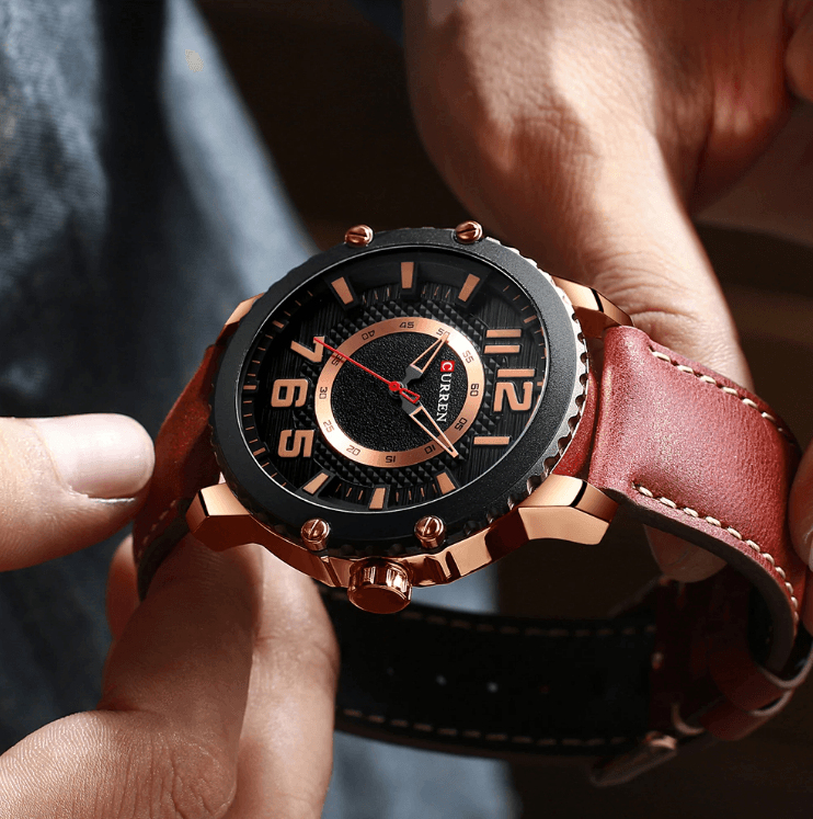 Men's Waterproof  Sport Watch With Leather  Belts  And Large Numbers Details Unique Design Perfect Gift Stevvex