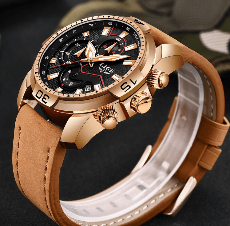 Men's Elegant Waterproof  Watch With Leather Straps   Business Style Watches Unique Design Perfect Gift For Your Man Stevvex