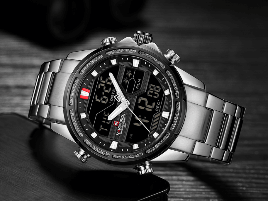 Mens Wrist Watch, Waterproof Analog Digital Watches Multifunction Stainless Steel Business Watches For Man Perfect Gift - SJB-DIAMOND ELITES
