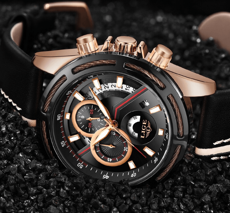 Men's Waterproof Sports  Watch With Leather Belts, Chronometers Day View Fluorescent Pointers Unique Design Perfect Gift Stevvex