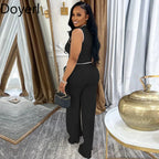 Doyerl Vintage Elegant 2 Piece Sets Woman Outfit Workwear Patchwork Double-breasted Vest Top and Wide Leg Pants Matching Sets Purplish Diva