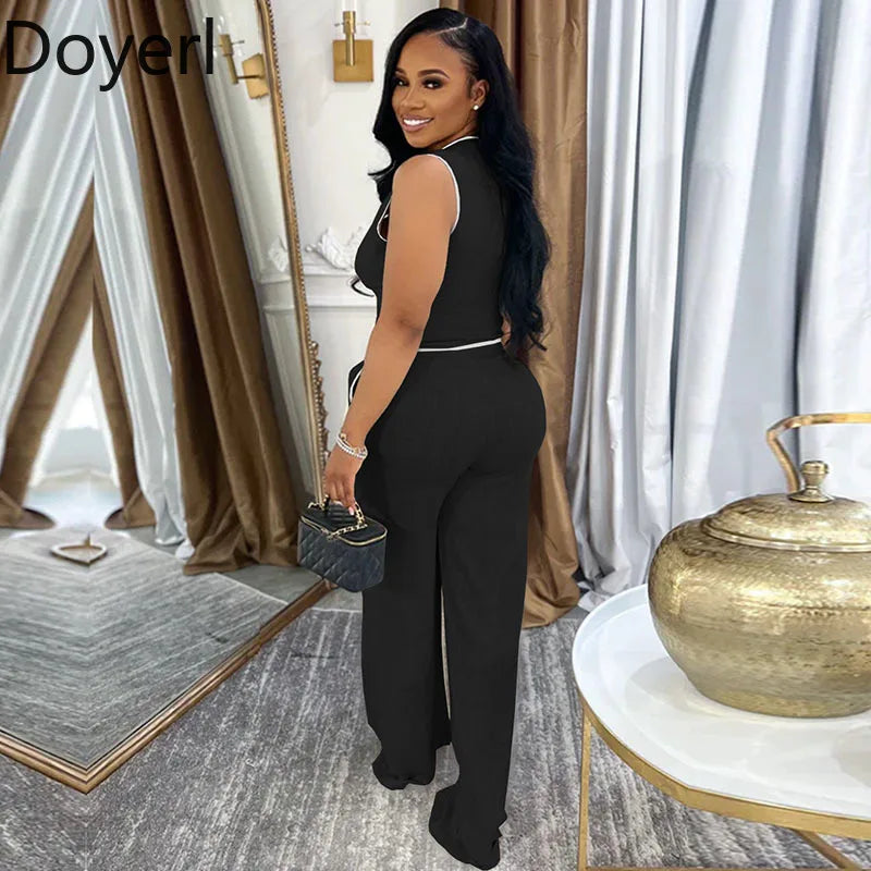 Doyerl Vintage Elegant 2 Piece Sets Woman Outfit Workwear Patchwork Double-breasted Vest Top and Wide Leg Pants Matching Sets Purplish Diva