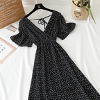 Summer Women Ruffled Short-sleeved Chiffon Dress V-neck High Waist Floral Print Beach Midi Dresses For Women Stevvex