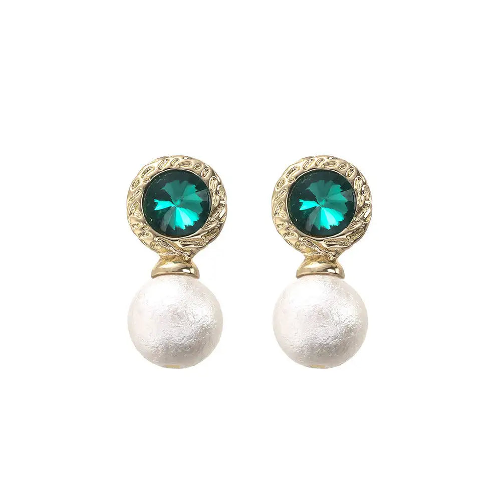 Emerald Rhinestone Pearl Stud Earrings For Women Lootquake LLC