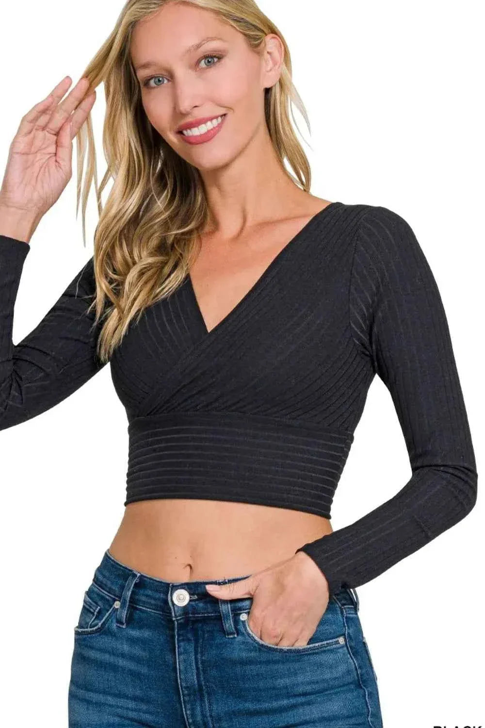Zenana Ribbed Surplus Waist Band Long Sleeve Top THRIXINE