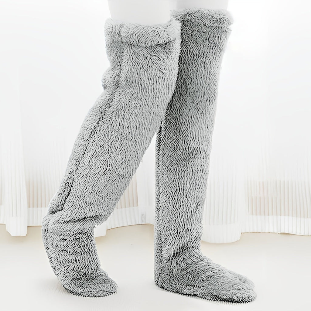 Fuzzy Thigh High Stockings, Warm Over-the-Knee Socks for Women, Solid Color Lootquake LLC