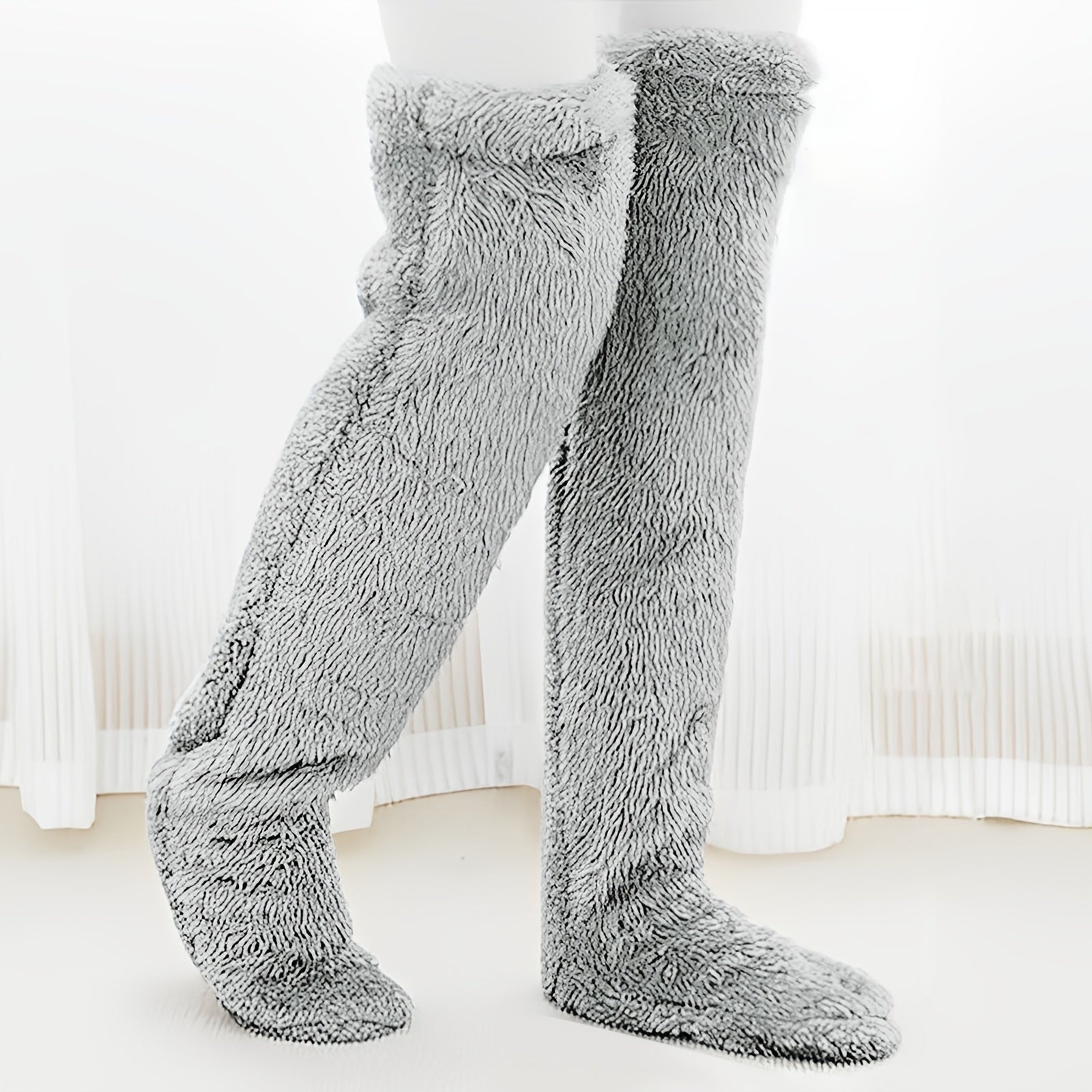 Cozy Couple's Thigh-High Fuzzy Socks - Warm, Durable Knit Over-The-Knee Stockings, Easy-Care Solid Hosiery Lootquake LLC