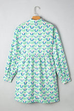 Green Floral Print Scallop Trim Pocket Mini Dress
