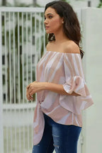 Off The Shoulder Pink White Vertical Stripes Blouse - SJB-DIAMOND ELITES