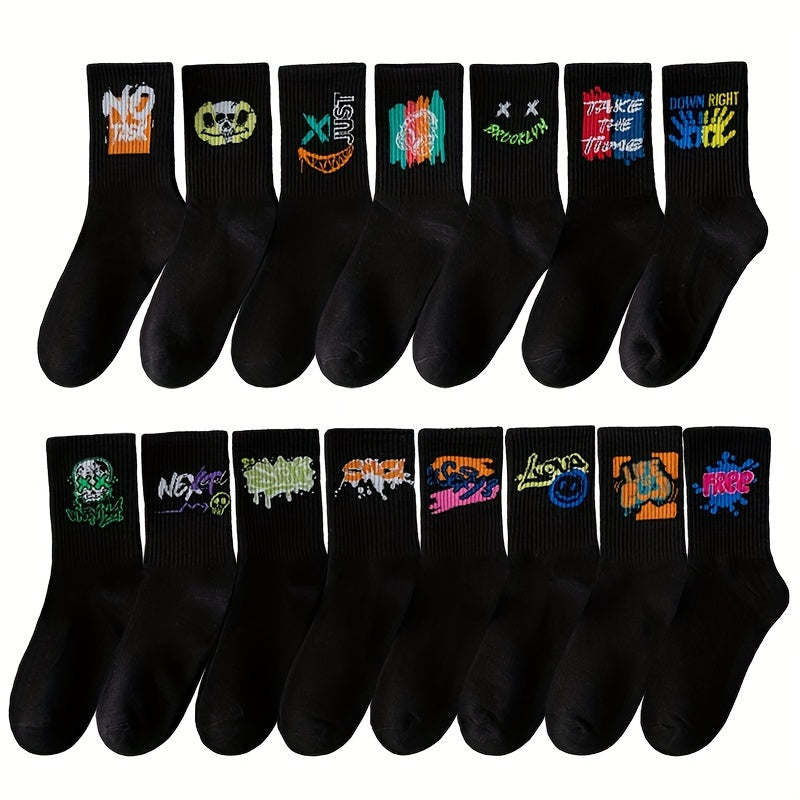 3/6/8/10/12 Pairs Of Medium Length Socks With Graffiti And Spray Painting For Personalized Fashion, Comfort, And Durability Lootquake LLC