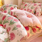 Winter Thickening Milk Fiber Bed Four-piece Coral Velvet Quilt Cover Flange Double-sided Bed Sheet Three-piece Bedding Pi-Mart