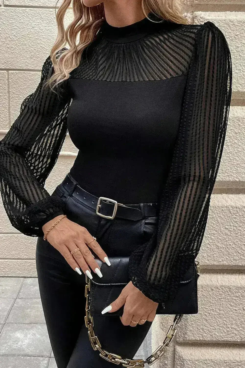 Mock Neck Long Sleeve Blouse - Stylish & Trendy Blouse - SJB-DIAMOND ELITES