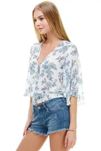 LONG SLEEVE SURPLICE FLORAL TOP | FEMSTYLO - SJB-DIAMOND ELITES