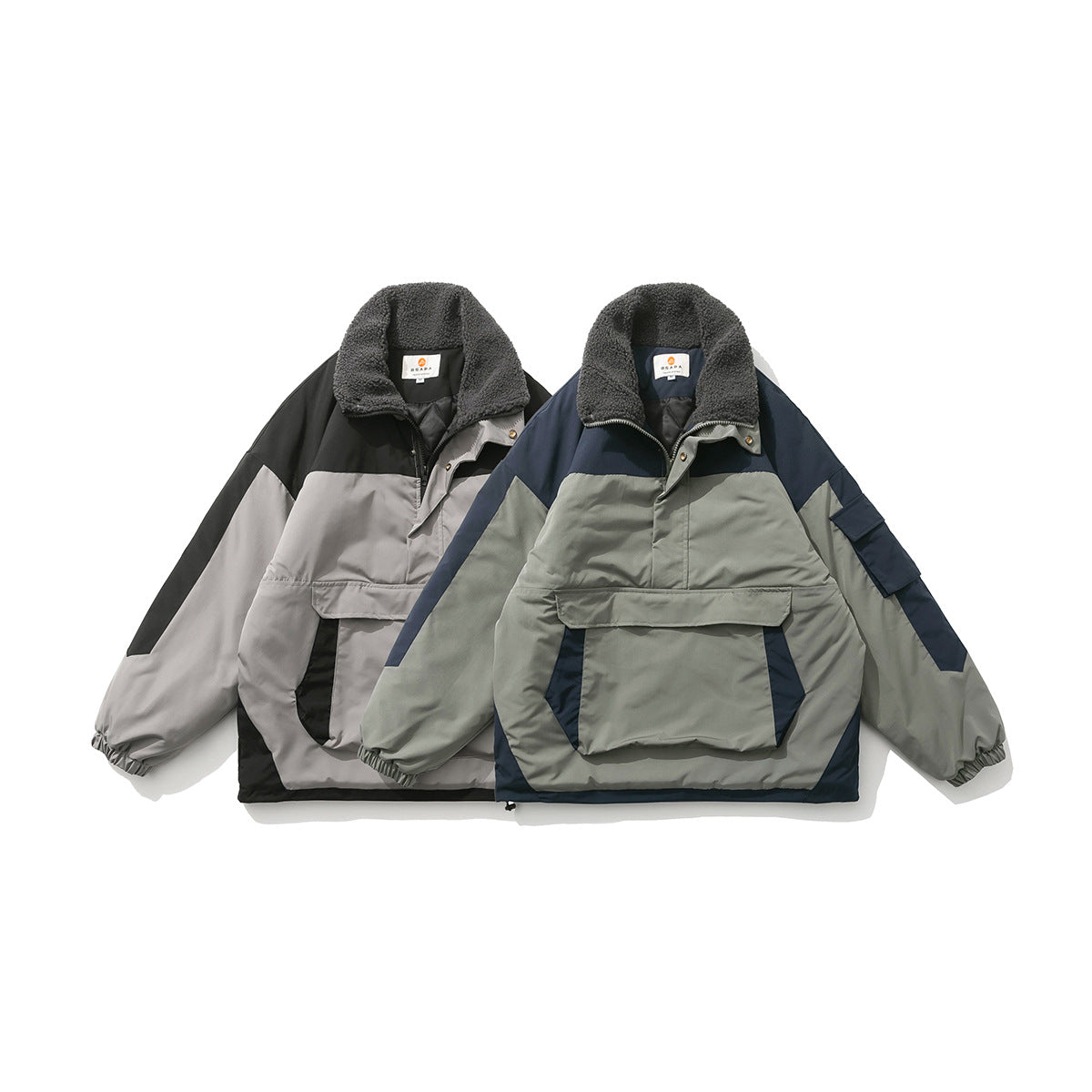 Color-blocking Pocket Pullover Cotton American Retro Men's Cotton Coat Pi-Mart