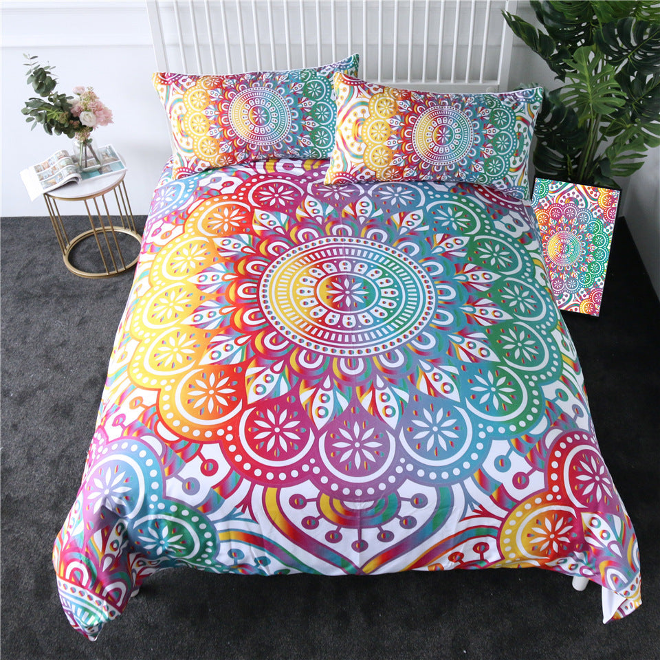 Purple crochet quilt cover three-piece bedding set Pi-Mart