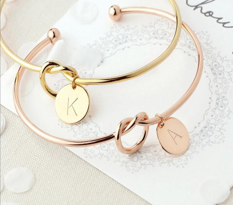 Personalize Knot Initial Bracelets Bangles A-Z 26 Letters Initial Charm Bracelet Love Bangles for Women Luxury Jewelry For Women - SJB-DIAMOND ELITES
